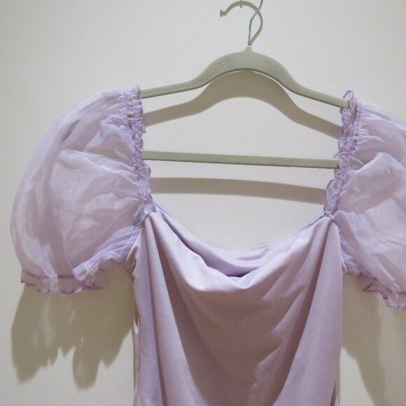 PRINCESS POLLY Girl In Love Bodysuit in Lilac Pastel Feminine Puff Sleeve Fairy - Picture 11 of 13